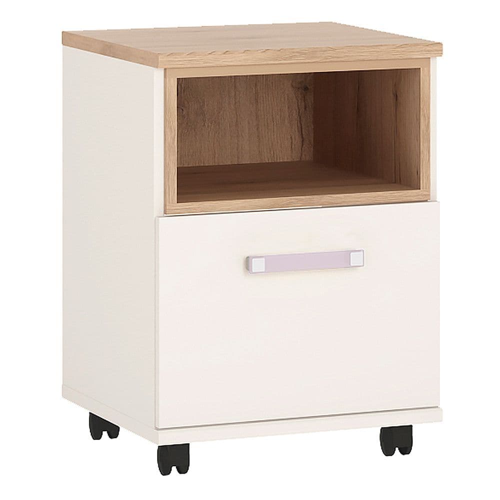 Kinder 1 Door Desk Mobile in Light Oak and white High Gloss (lilac handles)